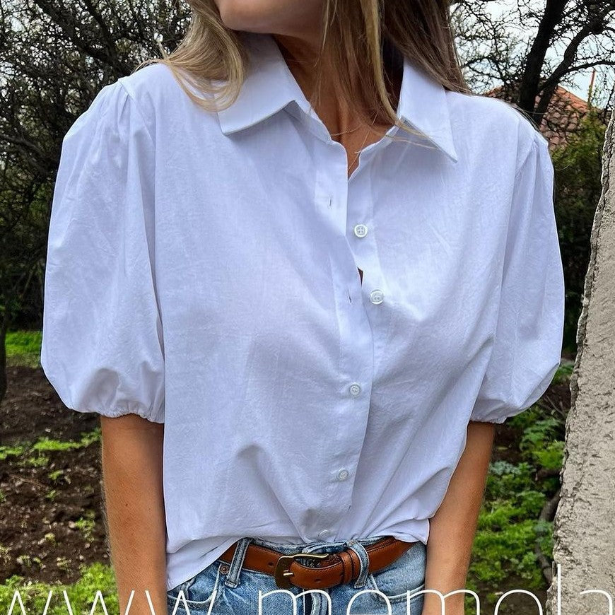 Damen Bluse mit Puffärmeln und klassischem Kragen R&B