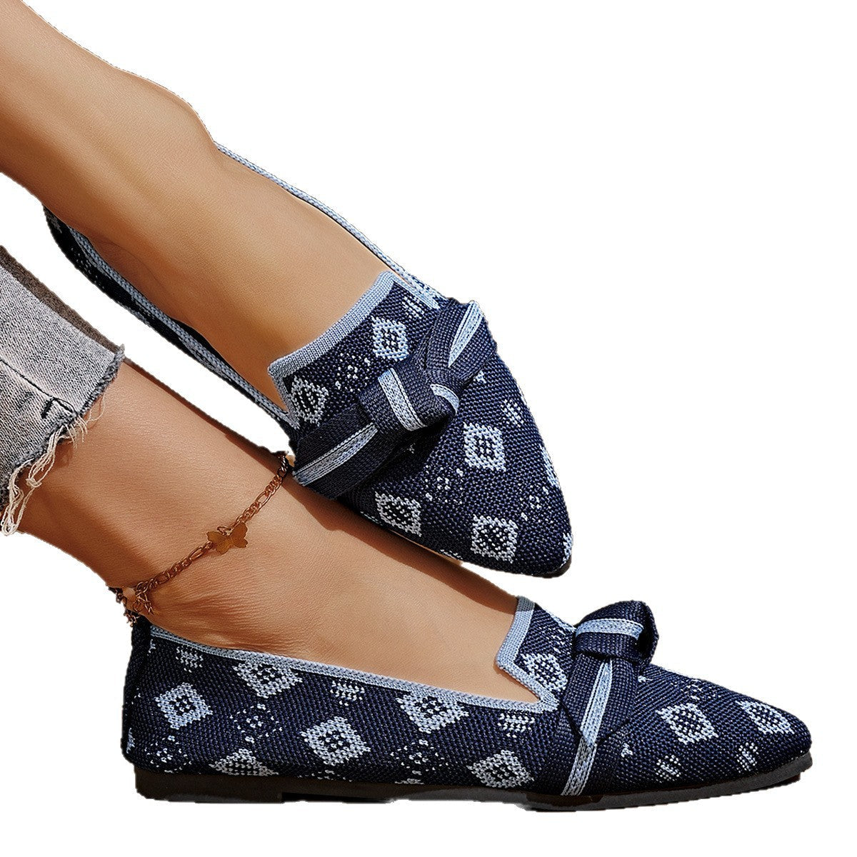 Damen Ballerinas mit elegantem Schleifen- und geometrischem Muster R&B