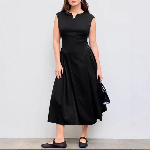 Damen elegantes Maxikleid mit voluminösen Falten und ärmellosem Design R&B