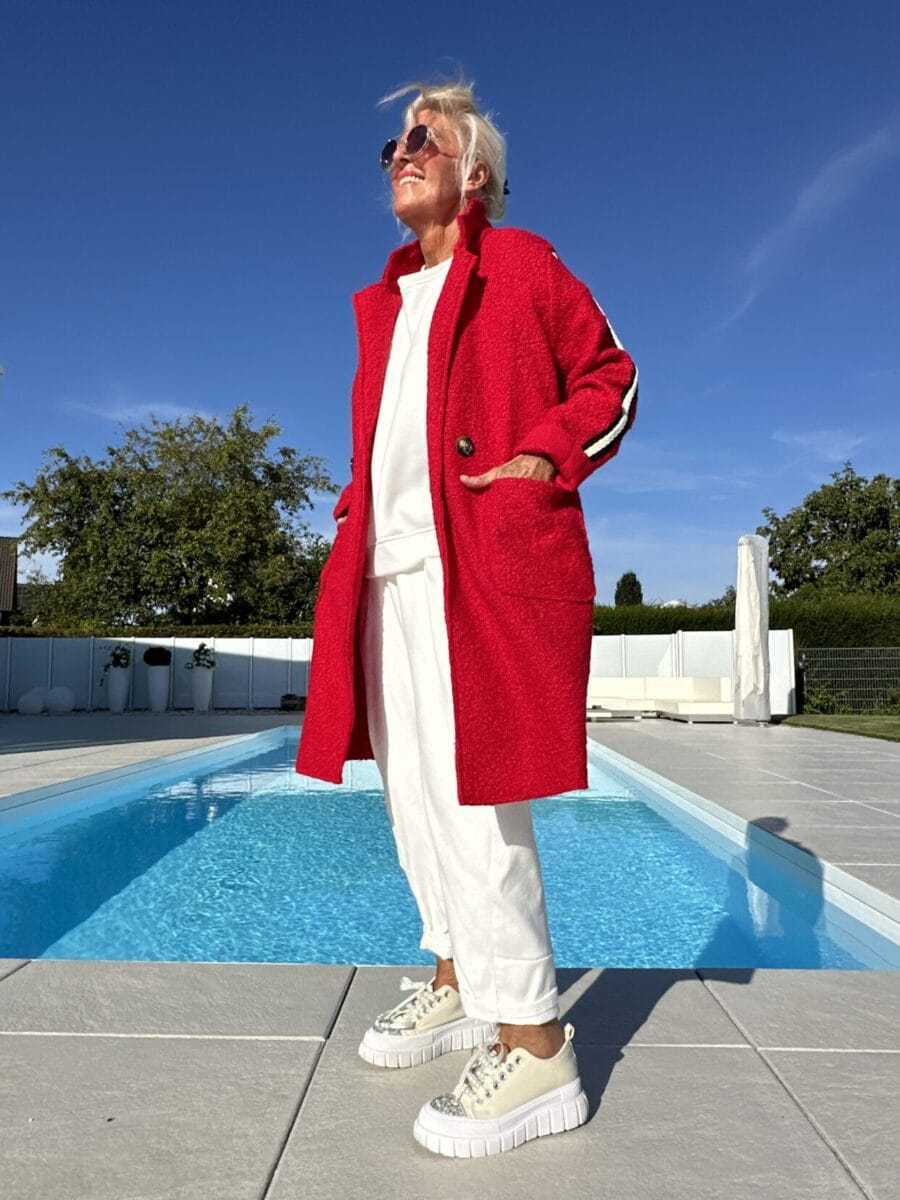 Damen Sportliche Longjacke mit praktischen Taschen und Streifenmotiv R&B