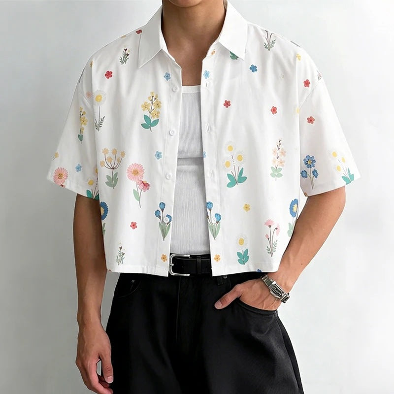 Damen nan kastig geschnittene Kurzarm-Hemdbluse mit floralem Allover-Print, Hemdkragen und kurzem Saum R&B
