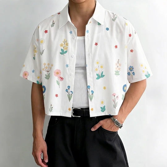 Damen nan kastig geschnittene Kurzarm-Hemdbluse mit floralem Allover-Print, Hemdkragen und kurzem Saum R&B