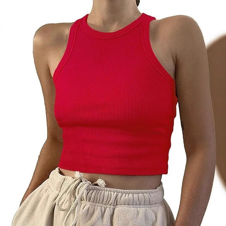 Damen sportliches Crop-Top mit elastischem Rippdesign R&B