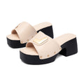 Damen modische Mules mit goldfarbener Schnalle und breitem Blockabsatz R&B