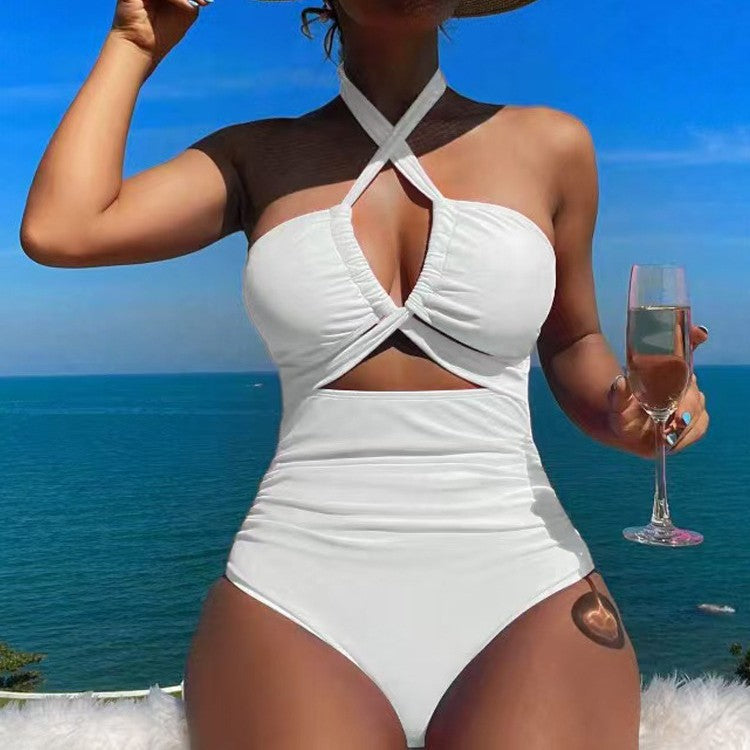 Damen Hoch geschnittener Monokini mit raffiniertem Kreuz-Design R&B