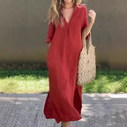 Damen lässiges Maxi-Kleid mit V-Ausschnitt R&B