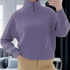 Damen Strickpullover mit hohem Kragen und Zipper R&B
