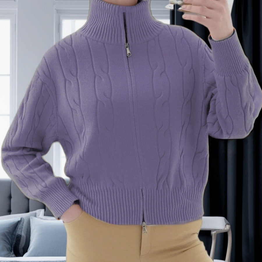 Damen Strickpullover mit hohem Kragen und Zipper R&B