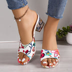 Damen Offene Mules mit floralem Design und komfortablem Blockabsatz R&B