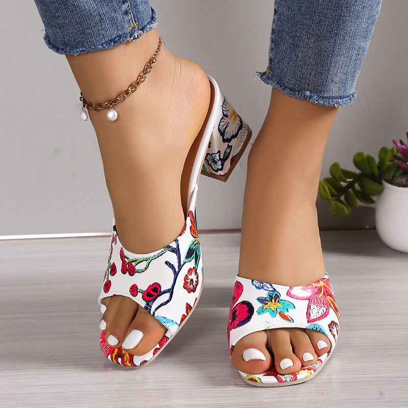 Damen Offene Mules mit floralem Design und komfortablem Blockabsatz R&B