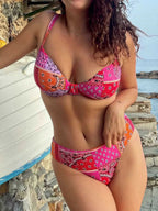 Damen Triangel-Bikini mit verstellbarem Unterteil und einzigartigem Muster R&B