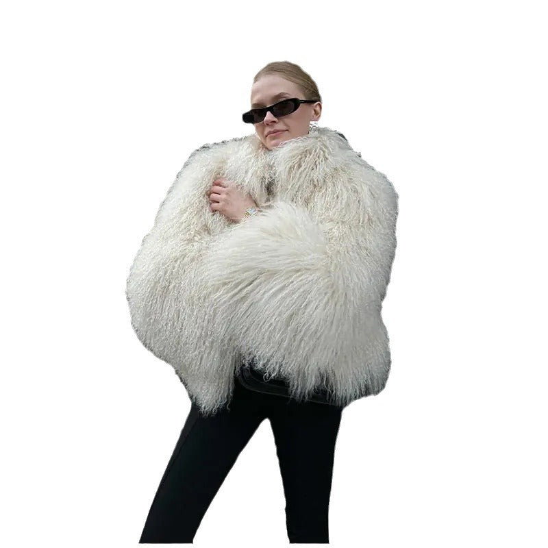 Damen Kuschelige Kunstfelljacke mit hohem Kragen und eleganten Details R&B