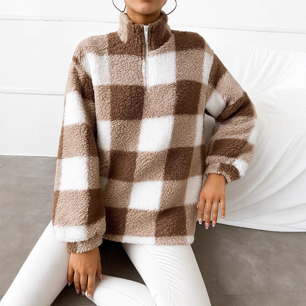Damen Fleece-Pullover mit hohem Kragen und durchgehendem Reißverschluss
