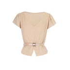 Damen Blusenshirt mit Taillengürtel und elegantem V-Ausschnitt EB