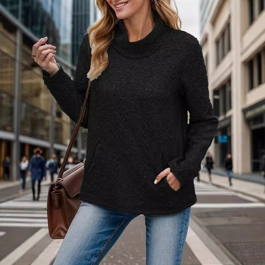 Damen lässiger Pullover mit hohem Kragen und Taschen R&B