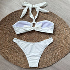 Damen Bandeau-Bikini-Set mit elegantem Ringdetail und verstellbaren Trägern R&B