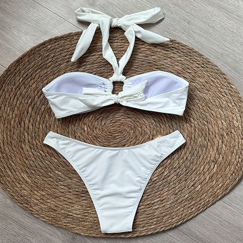 Damen Bandeau-Bikini-Set mit elegantem Ringdetail und verstellbaren Trägern R&B