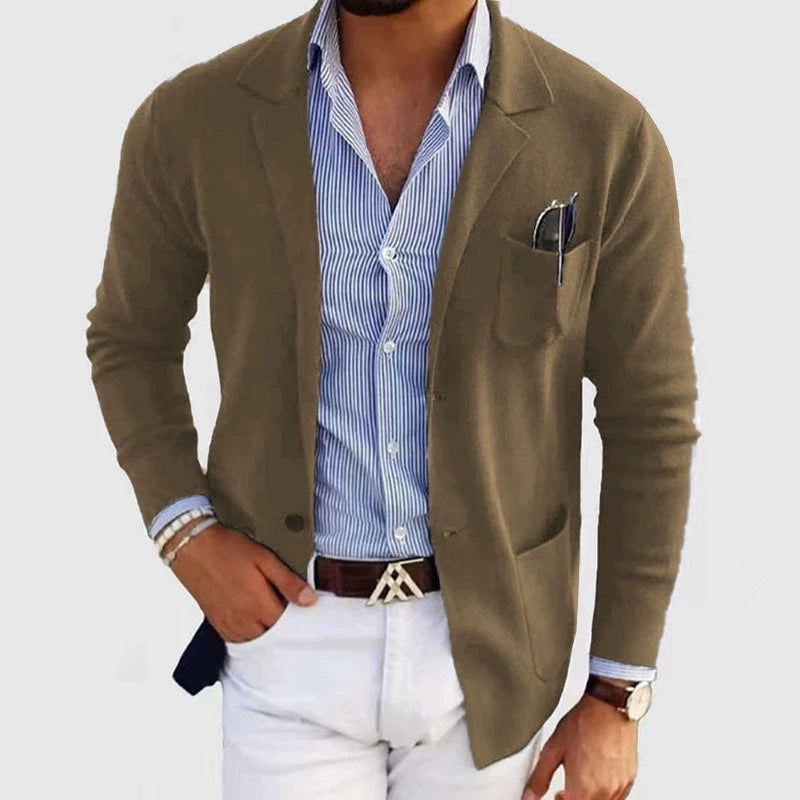 Herren lässiger Strickblazer mit praktischen Taschen und bequemer Passform R&B