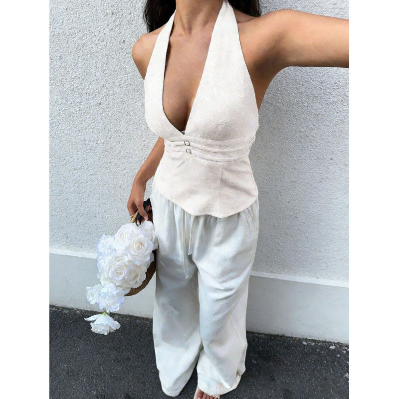 Damen elegantes und tailliertes Bustier-Top mit tiefem V-Ausschnitt R&B