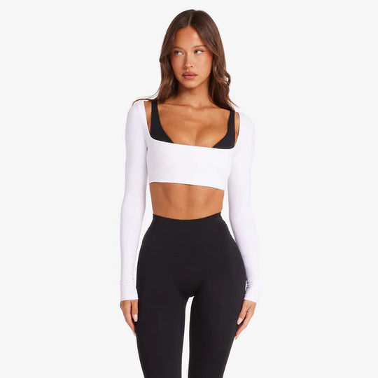 Damen Sportliches Langarm Crop-Top R&B