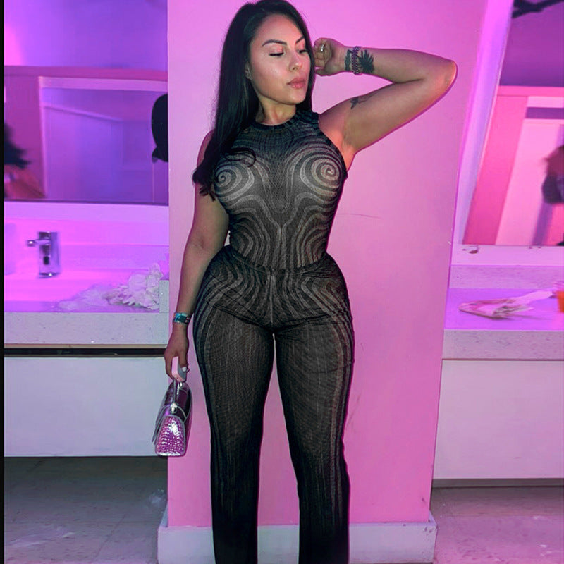 Damen Eleganter Mesh Jumpsuit mit Racerback und figurbetonter Silhouette R&B