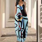 Damen Elegantes Maxikleid mit modernem abstraktem Print und fließendem Schnitt R&B