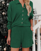 Damen Freizeitanzug mit lässiger Button-Down-Bluse und Shorts R&B
