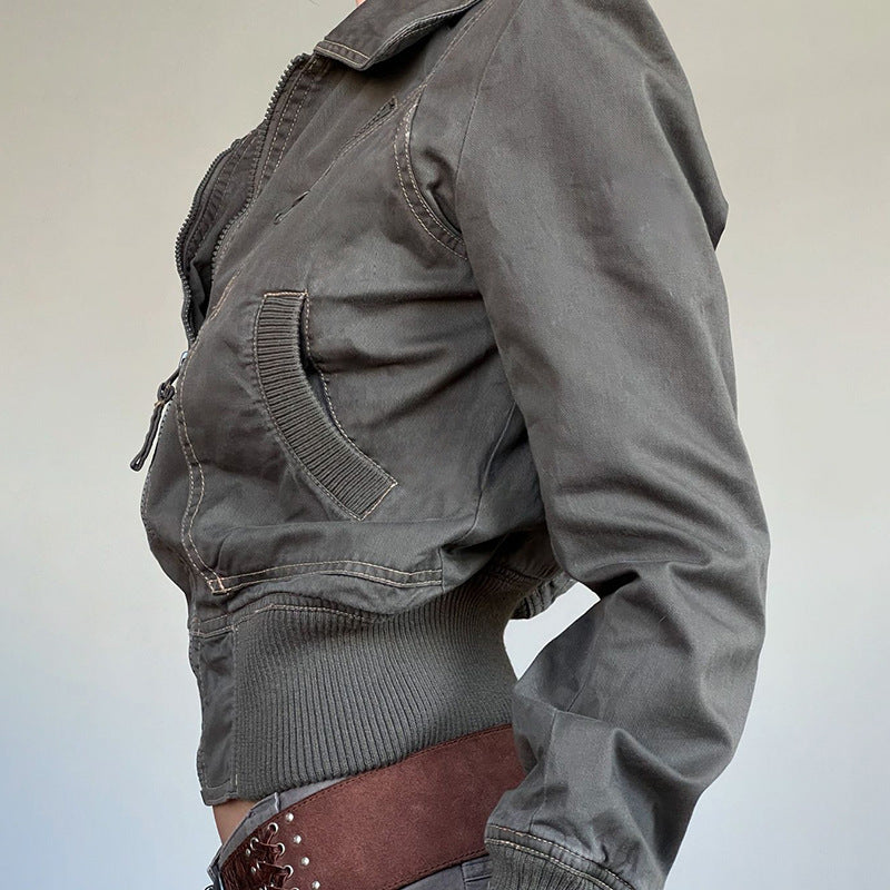 Damen cropped Jacke mit Reißverschluss und praktischen Taschen R&B