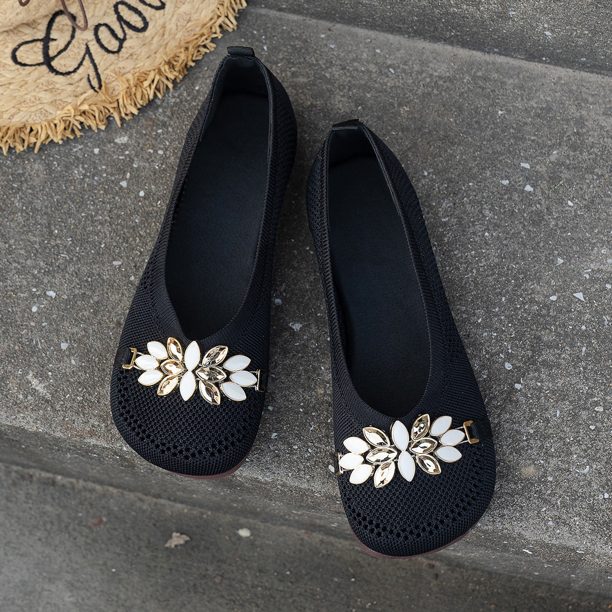 Damen Elegante und atmungsaktive Ballerinas mit floraler Verzierung