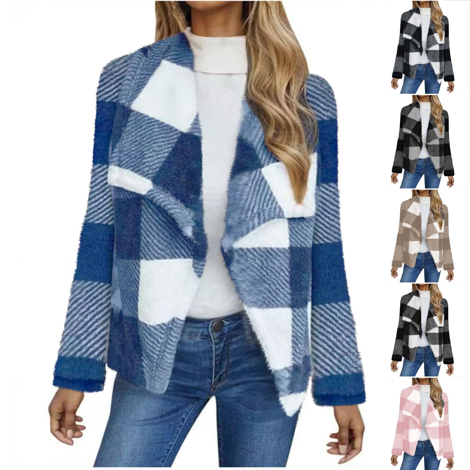 Damen Fleecejacke mit Karo-Muster