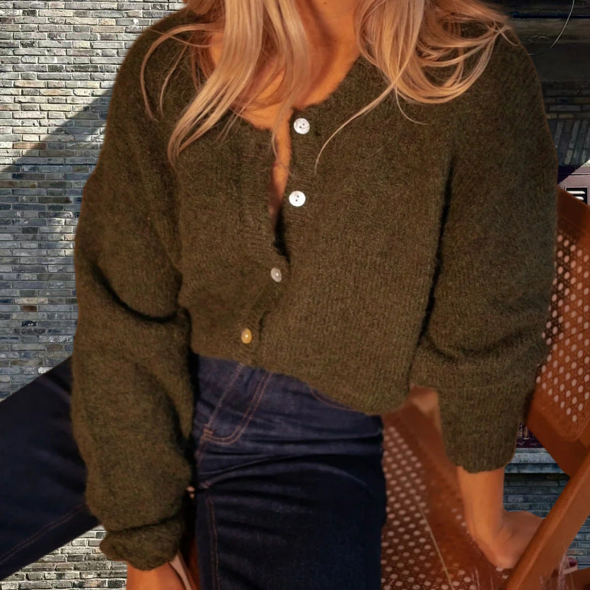 Damen Grobstrickpullover mit Knopfdetails und lässigem Schnitt R&B