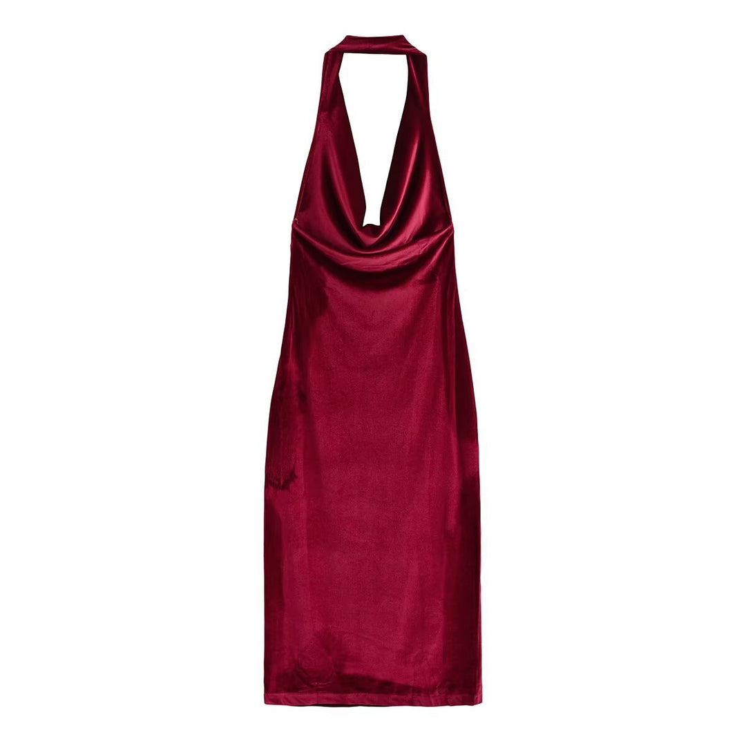 Damen elegantes Maxikleid mit tiefem V-Ausschnitt und fließendem Satin-Finish R&B