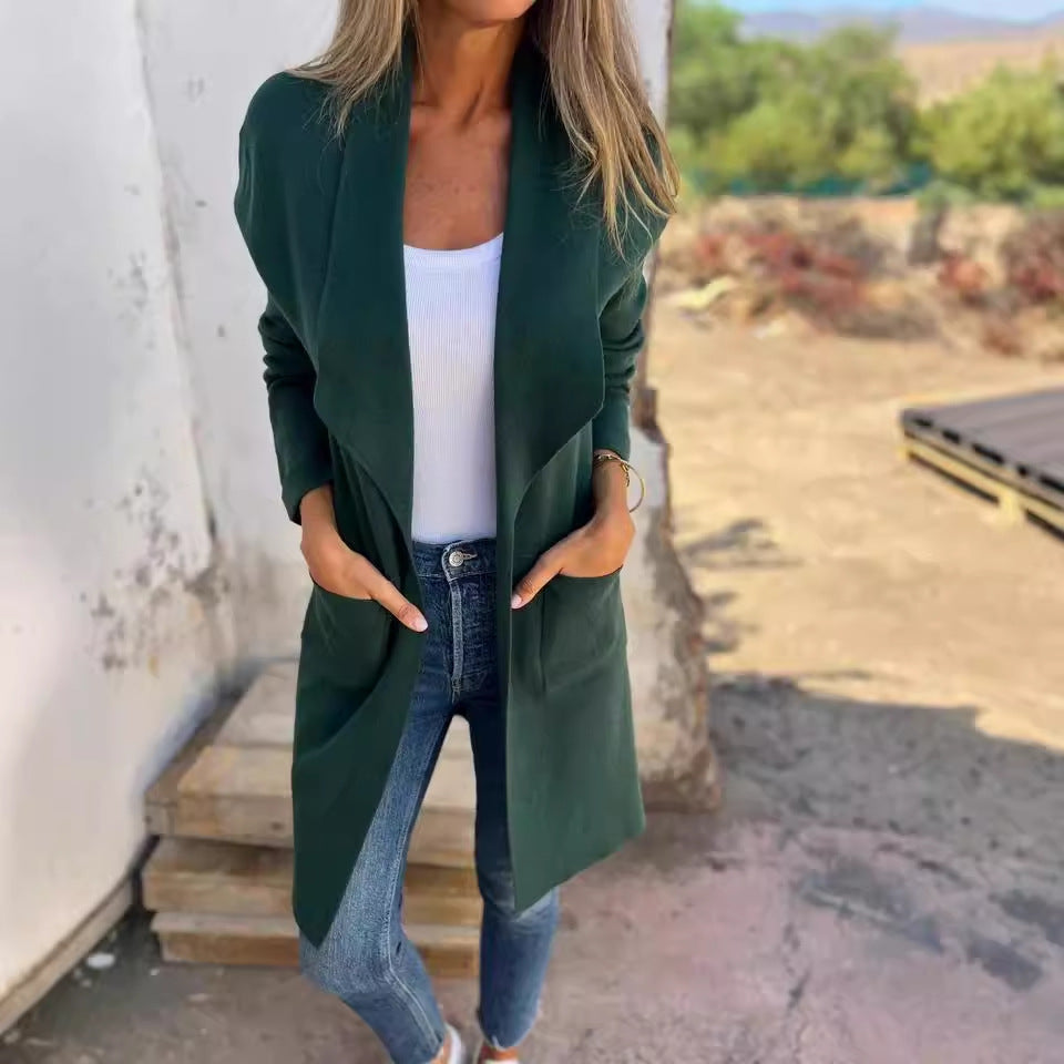 Damen Lässiger Oversize Mantel mit Offenem Kragen und Praktischen Taschen R&B