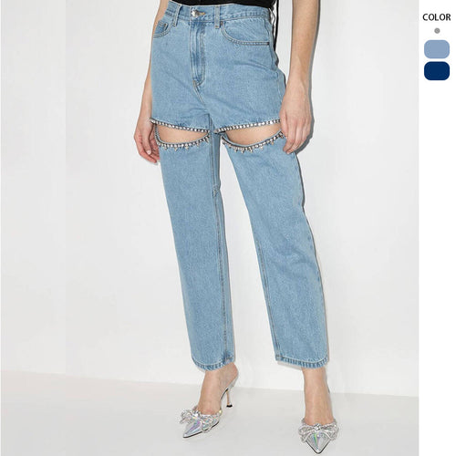 Damen Jeans mit ausgefallenem Cut-Out-Design und glitzernden Verzierungen R&B