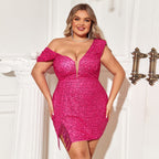 Damen Funkelndes Minikleid mit asymmetrischem Ausschnitt und Fransen R&B