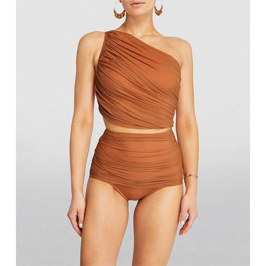 Damen Hochtaillierter Bikini mit asymmetrischem Oberteil und Wickelrock R&B