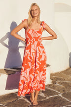 Damen Maxikleid mit verspielten Trägern und frischem Blumenmuster R&B