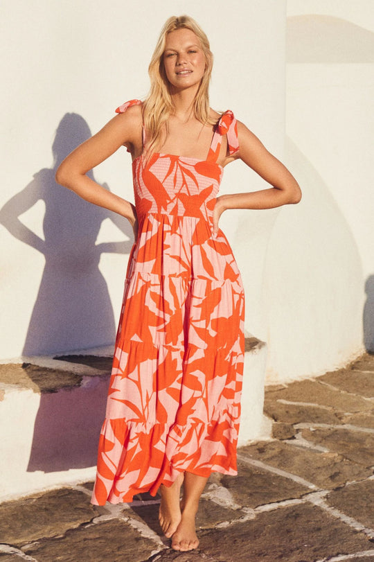 Damen Maxikleid mit verspielten Trägern und frischem Blumenmuster R&B