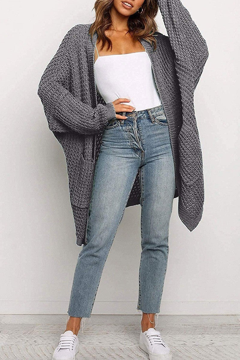 Damen lässiger Strickcardigan mit Taschen und offenem Schnitt