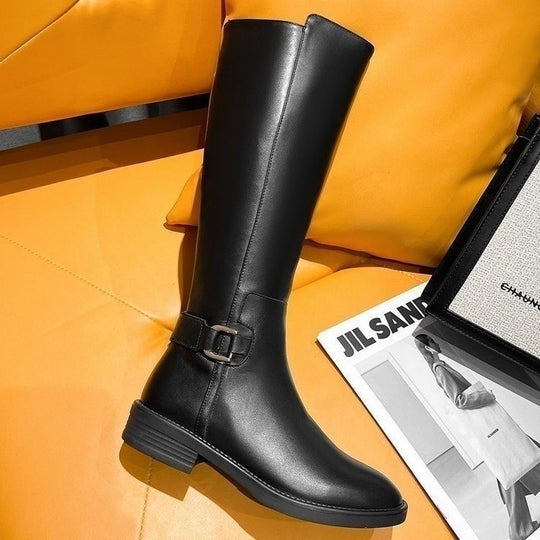 Damen klassische Stiefel mit modischen Schnallen und komfortabler Sohle R&B
