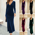 Damen elegantes Wickelkleid mit fließendem Schnitt und tiefem V-Ausschnitt R&B