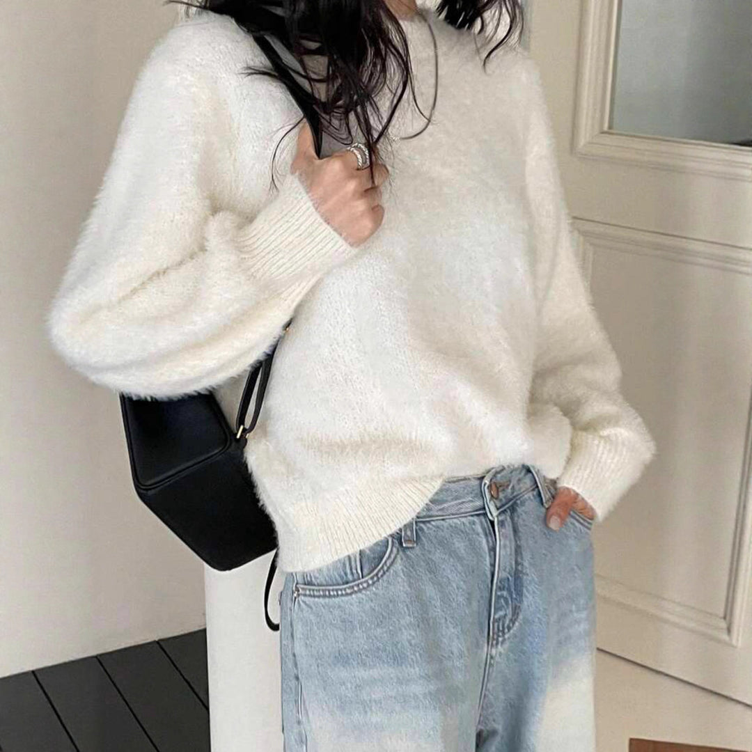 Damen Flauschiger Modischer Pullover mit weitem Schnitt R&B