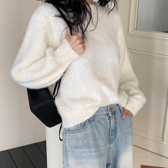 Damen Flauschiger Modischer Pullover mit weitem Schnitt R&B