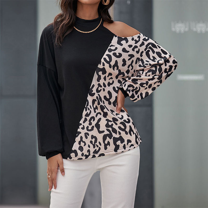 Damen Designer Oberteil mit asiatischem Stehkragen und elegantem Animal-Print R&B