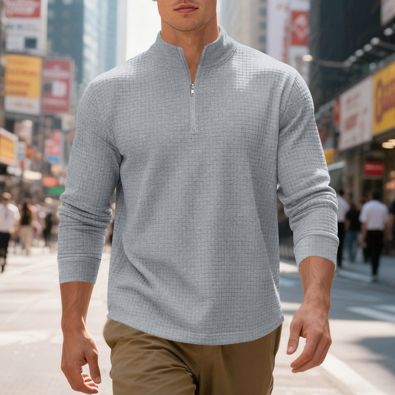 Herren sportlicher Pullover mit Halbreißverschluss und strukturierter Oberfläche R&B