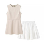 Damen elegantes ärmelloses Kleid mit hohem Kragen und schwingendem Rock R&B
