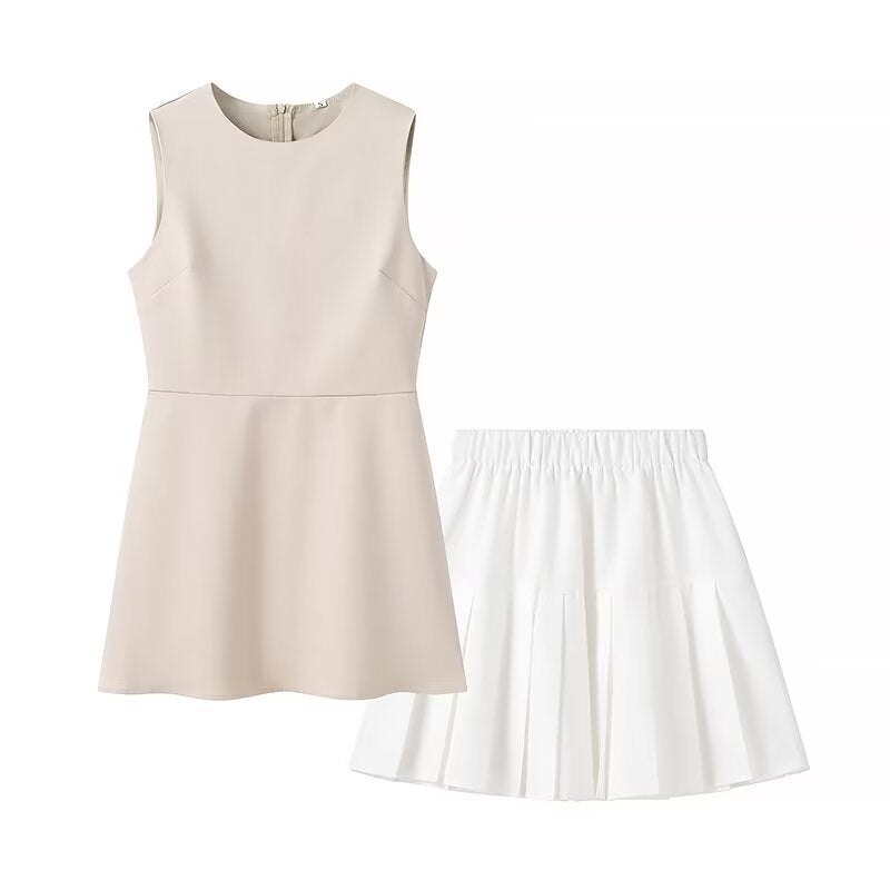 Damen elegantes ärmelloses Kleid mit hohem Kragen und schwingendem Rock R&B