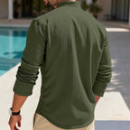 Herren nan strukturiertes Langarm-Henley mit Nehru-Kragen und Ton-in-Ton-Knopfleiste R&B