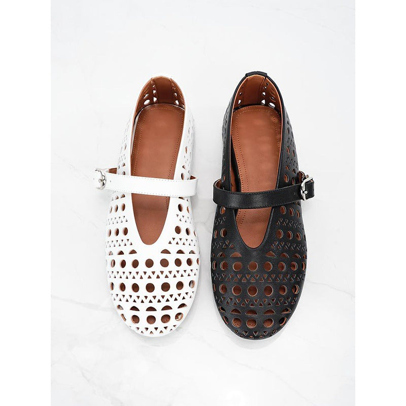 Damen Ballerinas mit perforiertem Design und verstellbarem Riemen R&B