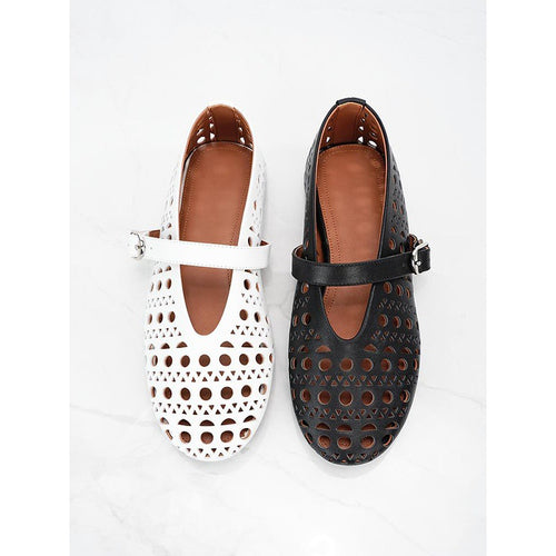 Damen Ballerinas mit perforiertem Design und verstellbarem Riemen R&B